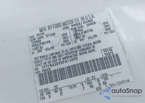 2003 Ford Ranger Edge/Xlt from USA, damaged, VIN 1FTYR45E93PA14592